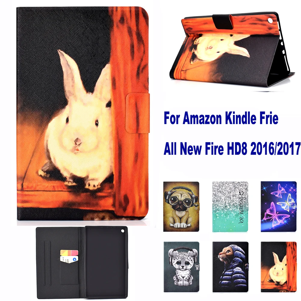 Мода рисунком с подставкой карманом для карт чехол Amazon Kindle Fire все новые HD8 2016 2017