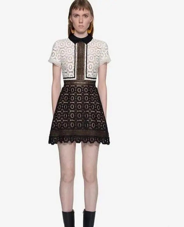 Luxury High Quality 2018 Summer New Arrival Peter Pan Collar Color Block Hollow-out Catwalk Runway Woman Lace Dress
Luxury High Quality 2018 Summer New Arrival Peter Pan Collar Color Block Hollow-out Catwalk Runway Woman Lace Dress