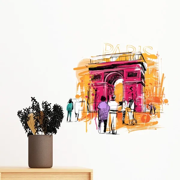 

Triumphal Arch Paris France Hand Drawing Removable Wall Sticker Art Decals Mural DIY Wallpaper for Room Decal