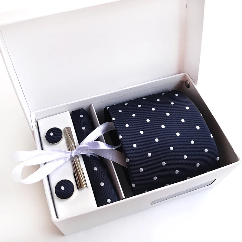 8CM Tie Sets W/Box Best Gifts for Men Polka Dots Neckties Cufflinks Square Handkerchief Business Wedding Party Man Neck Ties Kit
8CM Tie Sets W/Box Best Gifts for Men Polka Dots Neckties Cufflinks Square Handkerchief Business Wedding Party Man Neck Ties Kit