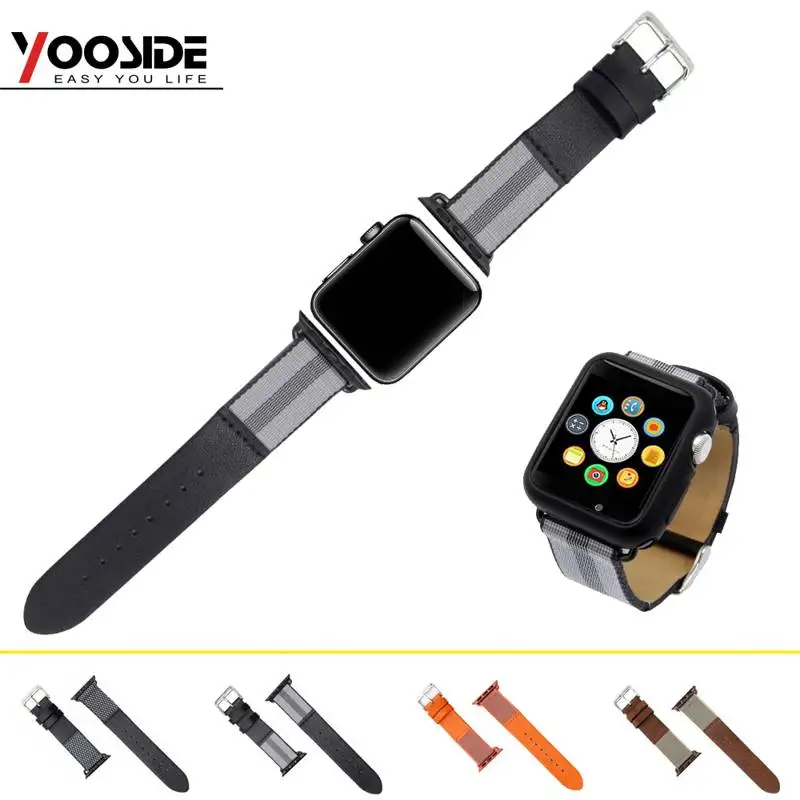 Тканый нейлоновый шарнир PU кожаный Sweatproof сменный ремешок для Apple Watch серии 1/2/3 42