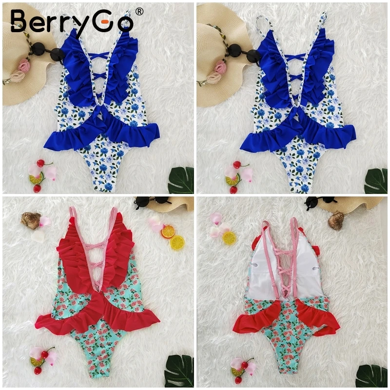 BerryGo/Винтажный женский купальник с цветочным принтом цельный летний купальный