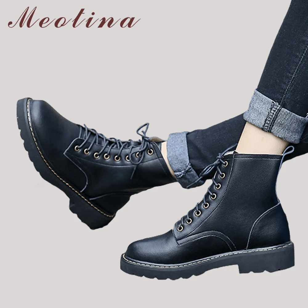 Meotina Winter Ankle Boots Natural Real Leather Boots Low Heel Motorcycle Boots Women Lace Up Punk Genuine Leather Shoes Black
Meotina Winter Ankle Boots Natural Real Leather Boots Low Heel Motorcycle Boots Women Lace Up Punk Genuine Leather Shoes Black