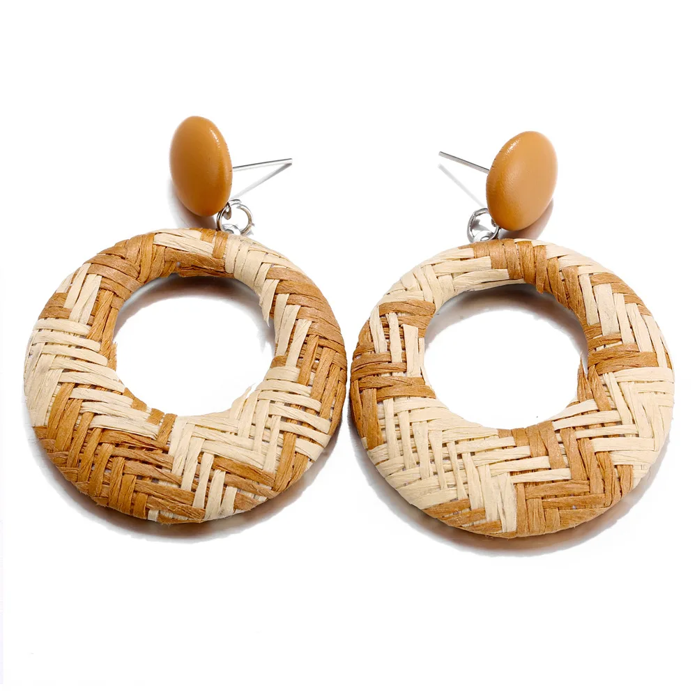 Серьги-подвески женские из ротанга и бамбука ручной работы | Украшения