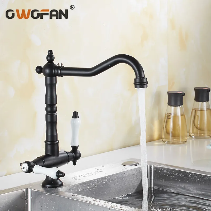 

Kitchen Sink Faucets 360 Degree Swivel Classic White Dual Handle Basin Taps Balck Color Single Hole torneira cozinha N22-102