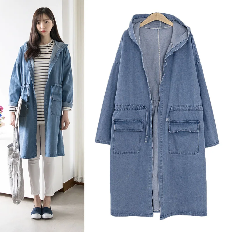New Autumn Winter Women Coat Plus Size Fashion Casual Loose Pocket Solid Belt Hooded Jeans Trench Coat For Women Denim Outerwear
New Autumn Winter Women Coat Plus Size Fashion Casual Loose Pocket Solid Belt Hooded Jeans Trench Coat For Women Denim Outerwear