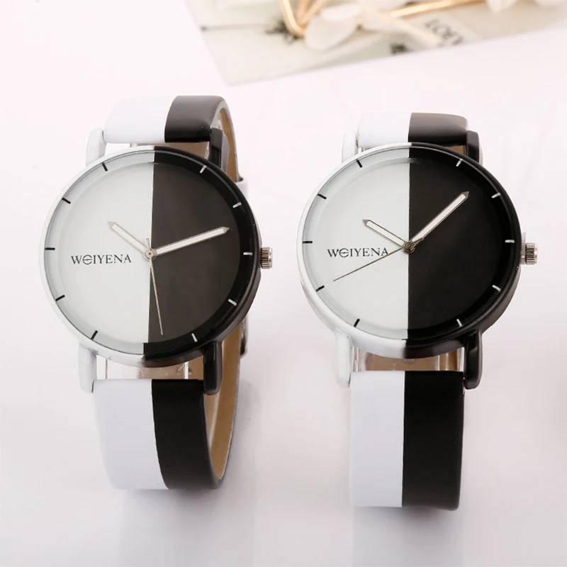 Mdnen мужские и женские наручные часы с черным белым циферблатом кварцевые для
