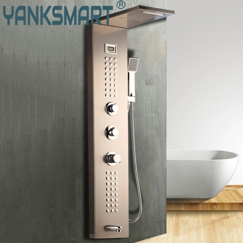 YANKSMART Waterfall 6pc Massage Jets Rain Shower Column Mixer Shower Faucet Tower W/Hand Shower Tub Spout Black Shower Panel
YANKSMART Waterfall 6pc Massage Jets Rain Shower Column Mixer Shower Faucet Tower W/Hand Shower Tub Spout Black Shower Panel