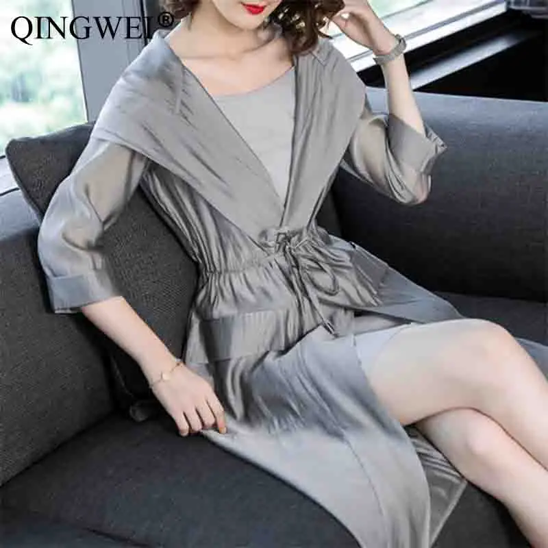 QINGWEI 2019 Summer Sunscreen Jacket Women Beach Half Sleeve Thin Hooded Drawstring Long Windbreaker & Dress Two Pieces Set
QINGWEI 2019 Summer Sunscreen Jacket Women Beach Half Sleeve Thin Hooded Drawstring Long Windbreaker & Dress Two Pieces Set