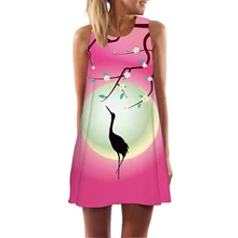 Летнее пляжное платье с принтом фламинго и Луны сексуальное