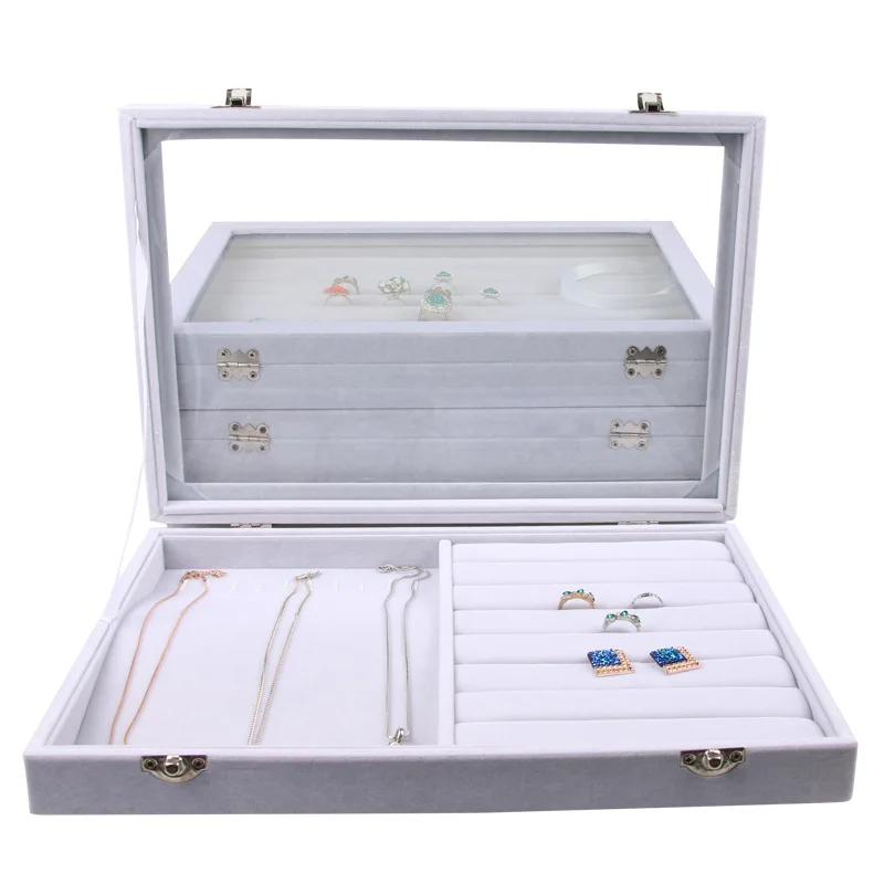 2018 Gray Velvet Glass Jewelry Box Rings Necklaces Storage Display Box Makeup Holder Case Organizer Ear Studs Jewelery Storage
2018 Gray Velvet Glass Jewelry Box Rings Necklaces Storage Display Box Makeup Holder Case Organizer Ear Studs Jewelery Storage