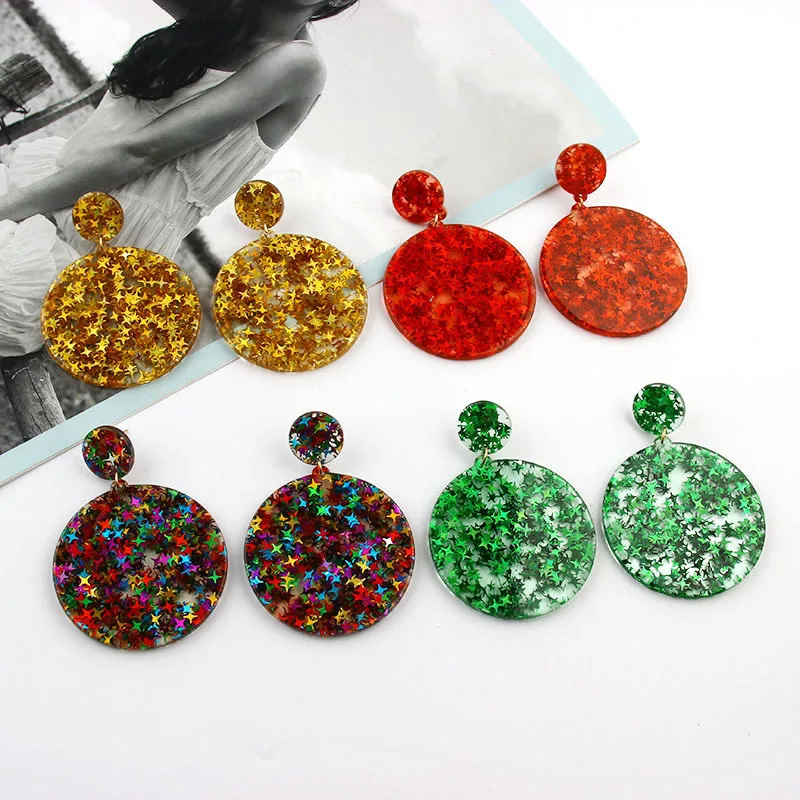 Women Simple Fashion Resin Shiny Star Sequins Acrylic Acetate Pieces Geometric Round Earrings Jewelry
Women Simple Fashion Resin Shiny Star Sequins Acrylic Acetate Pieces Geometric Round Earrings Jewelry