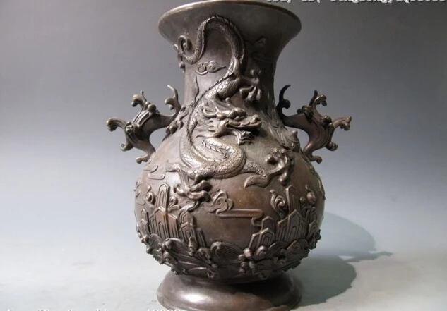 

song voge gem S0538 Chinese Royal Palace Pure Bronze Carved Dragon Binaural Crock Aquarius Pot Vase