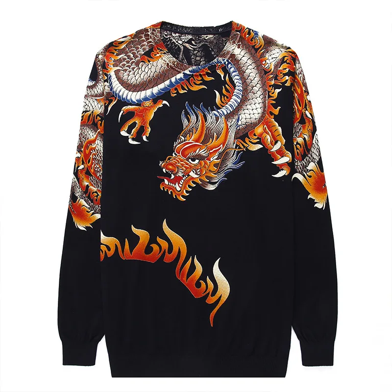 Chinese style flame dragon pattern printing pullover knit sweater Autumn 2018 New quality cotton soft elastic sweater men M-XXXL
Chinese style flame dragon pattern printing pullover knit sweater Autumn 2018 New quality cotton soft elastic sweater men M-XXXL