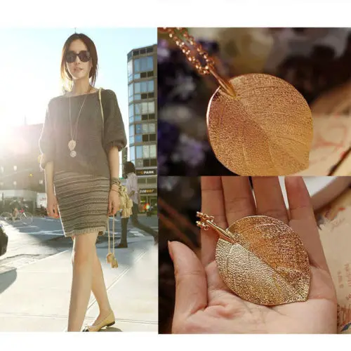 Retro Large Golden Leaf Necklace Sweater Chain Long Jewelry Leaves Women 2016 | Украшения и аксессуары