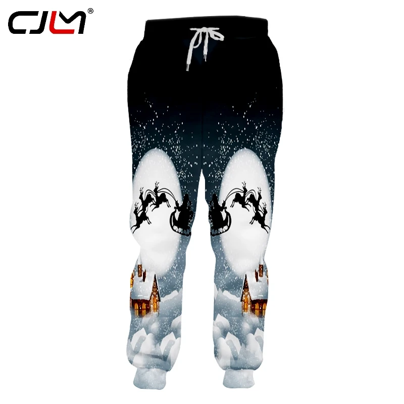 Фото CJLM зимние рождественские Мужские штаны с 3D принтом Луны и лося - купить