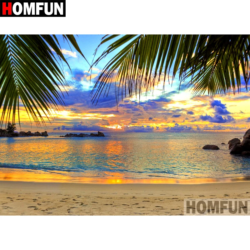 Алмазная 5D картина HOMFUN Морской пейзаж полноразмерная/круглая вышивка крестиком
