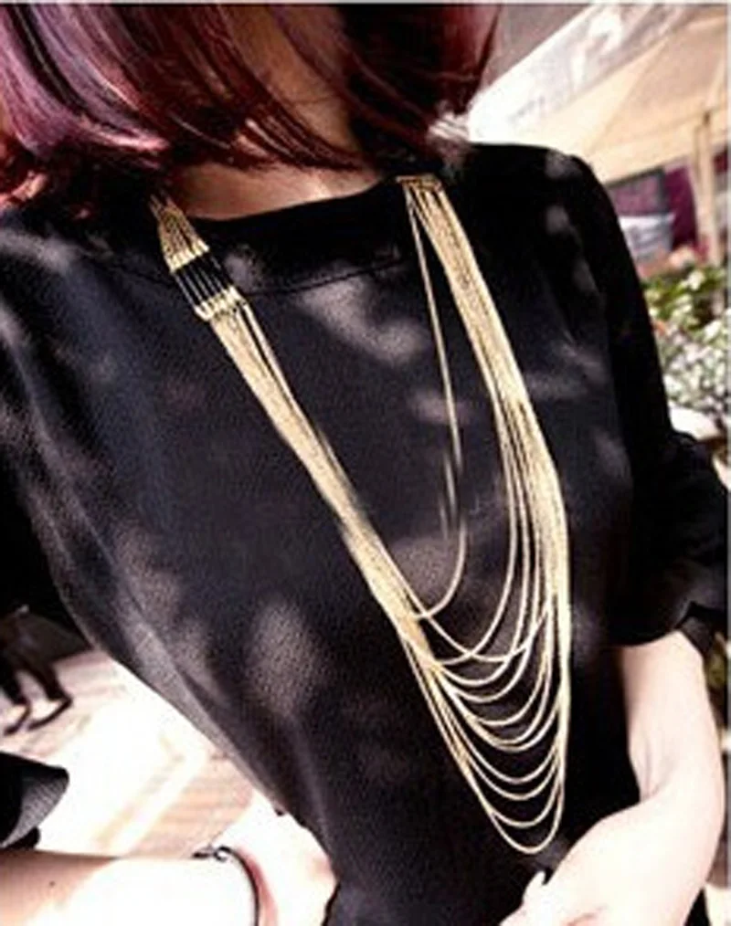Bohemian Trendy Fashion Women Multi Gold Gun-black Chains Tassel Fringe Necklace Chain Jewelry
Bohemian Trendy Fashion Women Multi Gold Gun-black Chains Tassel Fringe Necklace Chain Jewelry