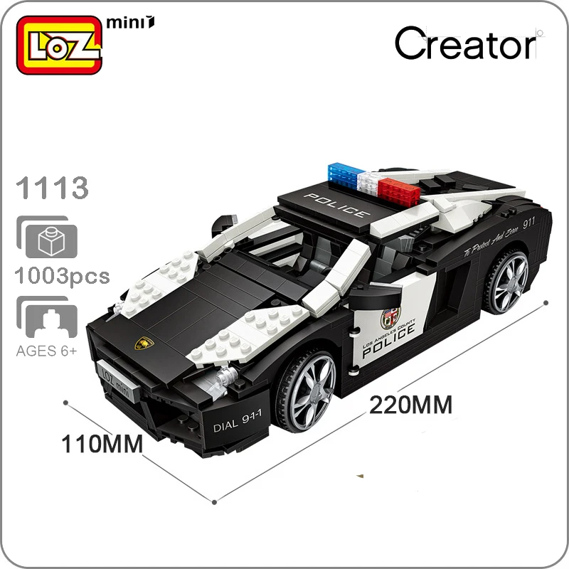 LOZ 1113 черная полиция роскошный гоночный автомобиль 3D модель автомобиля 1003 шт. DIY
