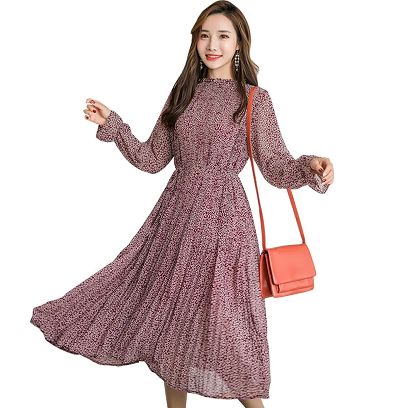 Elegant dress Stand Collar Floral Print Women Dress Full Sleeve Elastic Slim Waist Chiffon Spring Autumn A-line Long Dress 2019
Elegant dress Stand Collar Floral Print Women Dress Full Sleeve Elastic Slim Waist Chiffon Spring Autumn A-line Long Dress 2019