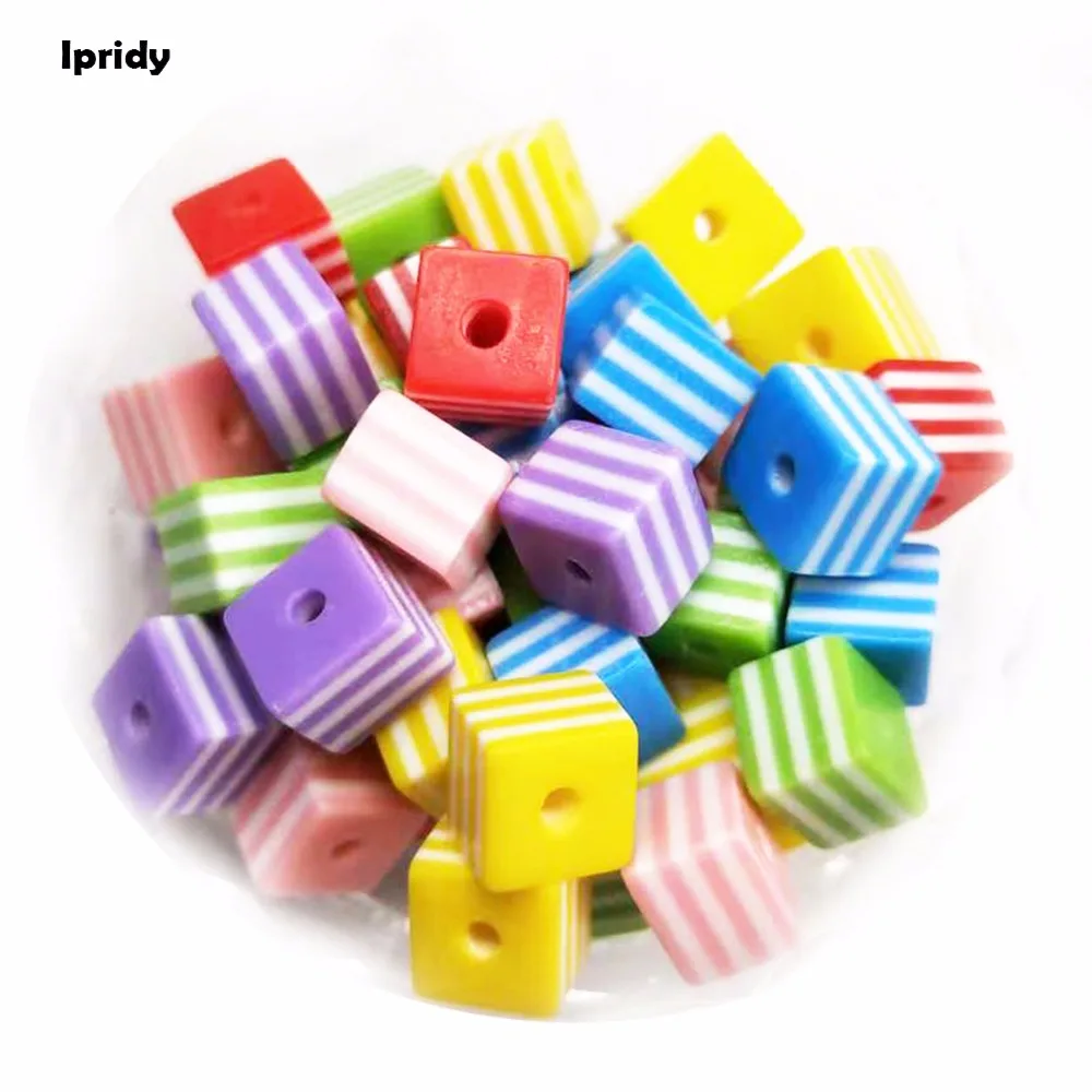 

50pcs/lot 8MM Mixed Color Square Shaped Resin Stripe Beads, Handcraft Department Fringe Beads fit Bracelet Accessory
