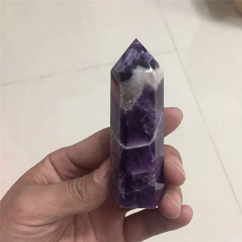 

chakra single terminated natural dream amethyst crystal wand reiki healing chevron gemstone meditation tower point as gift