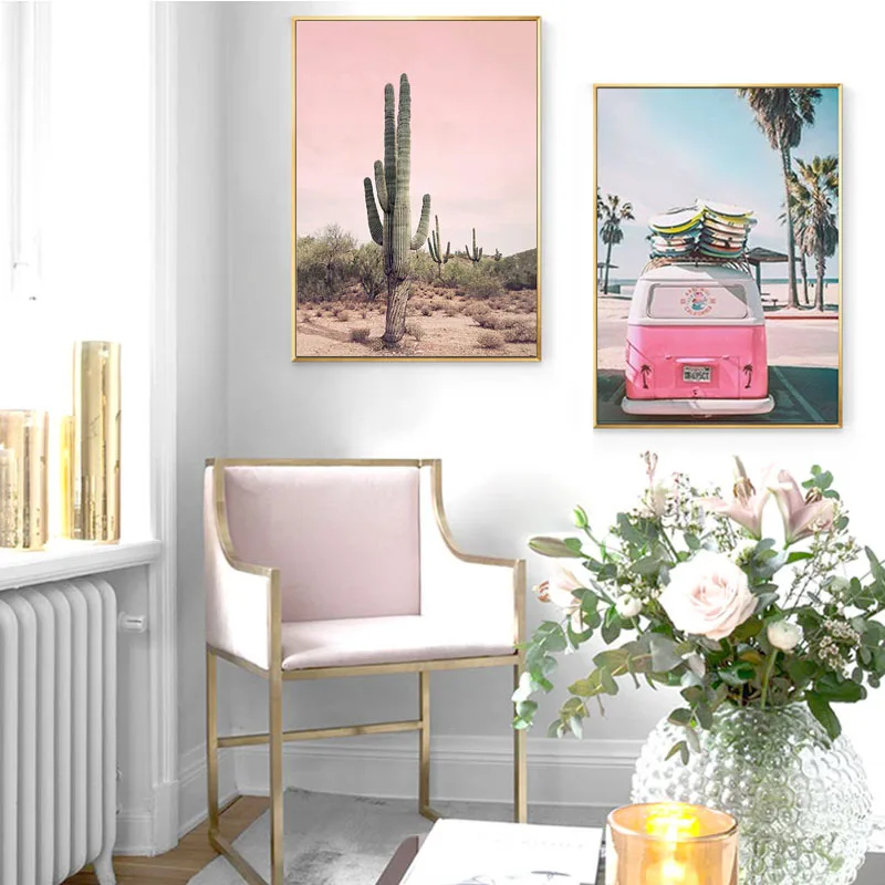 Blush Pink Landscape Poster Desert Bus Posters and Prints Cactus Cuadros Wall Art Canvas Painting Wall Pictures for Living Room
Blush Pink Landscape Poster Desert Bus Posters and Prints Cactus Cuadros Wall Art Canvas Painting Wall Pictures for Living Room