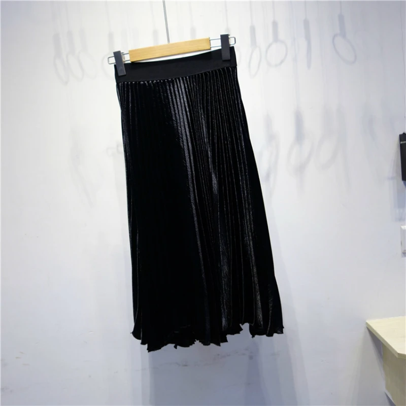 2017 New Spring Womens Metallic Luster Bright Flash Mid-Calf Pleated Skirts Female Summer Fashion Solid Elastic Waist Skirt
2017 New Spring Womens Metallic Luster Bright Flash Mid-Calf Pleated Skirts Female Summer Fashion Solid Elastic Waist Skirt