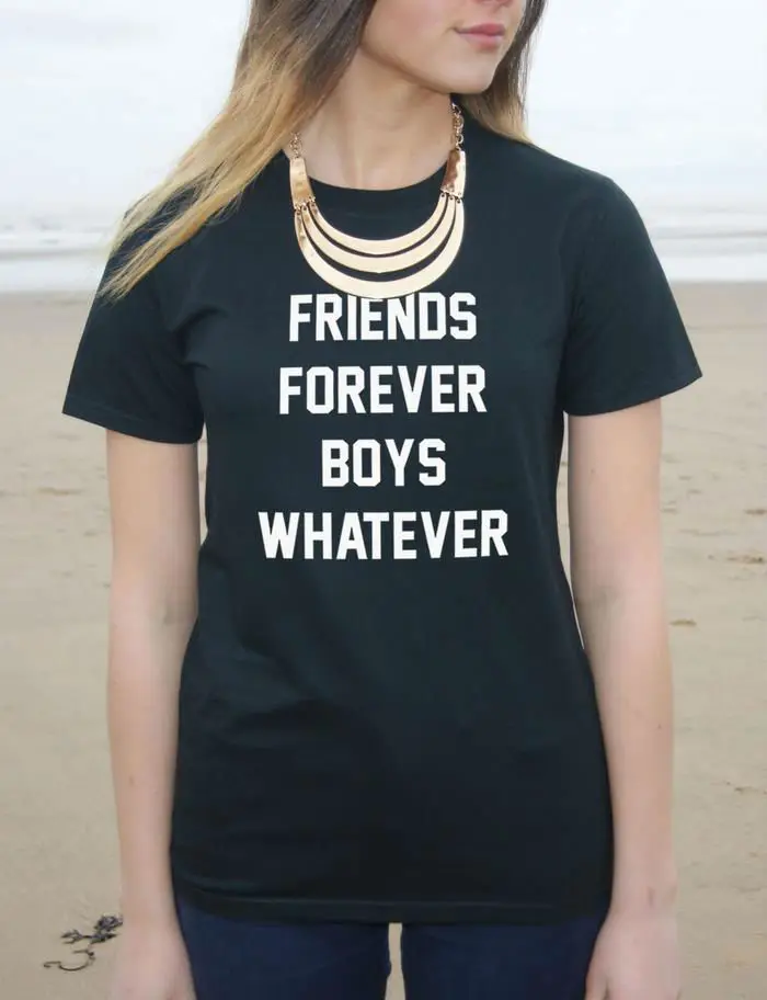 

Футболка с надписью FRIENDS FOREVER BOYS WHATEVER для женщин, хлопковая Повседневная забавная рубашка для леди, белая, черная хипстерская футболка в стил...