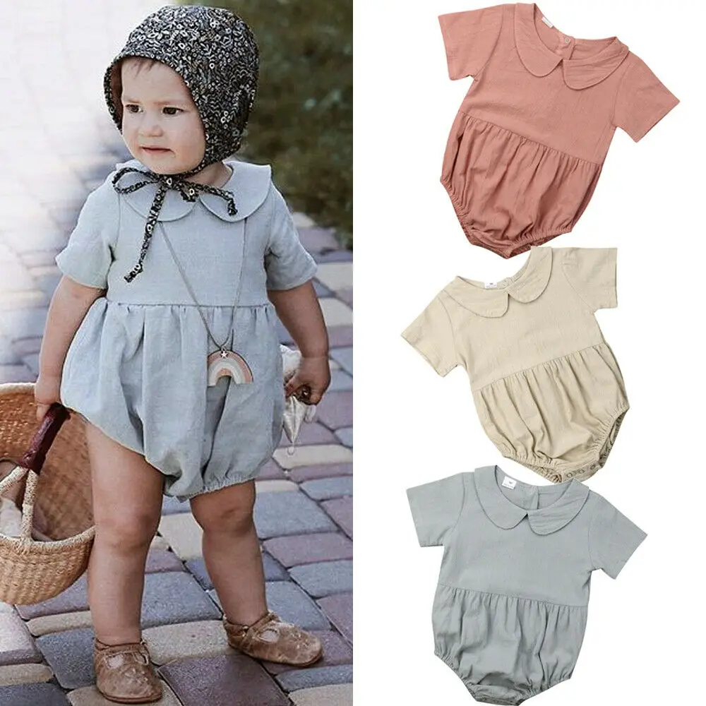 Летняя одежда для маленьких девочек Однотонное боди с короткими рукавами Летний