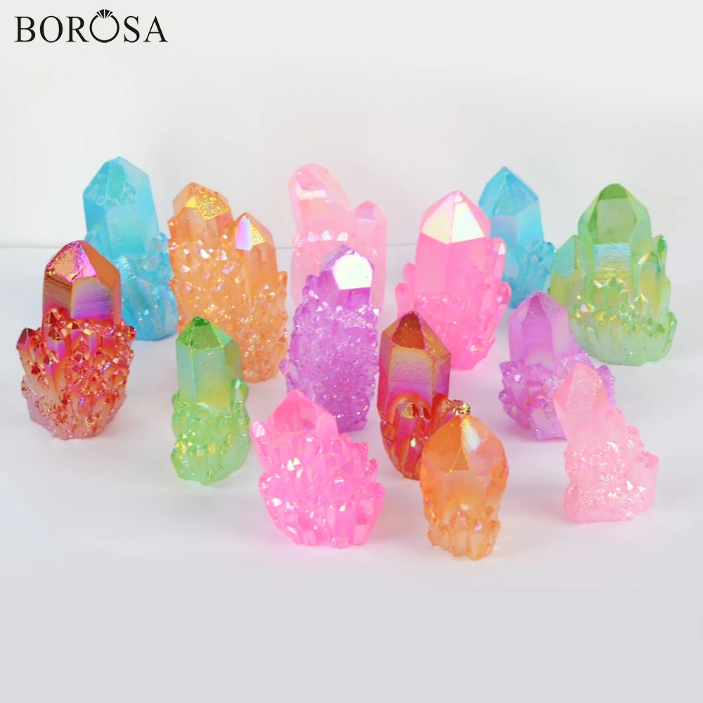 

BOROSA 5 шт., оптовая продажа, радужные гальванические аура, кварцевые титановые кристаллы, кластерная точка, ювелирное шоу и украшение для дома...