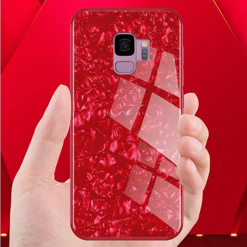Блестящий чехол с раковиной для Sumsung Galaxy S9 S8 Plus закаленное стекло задняя крышка