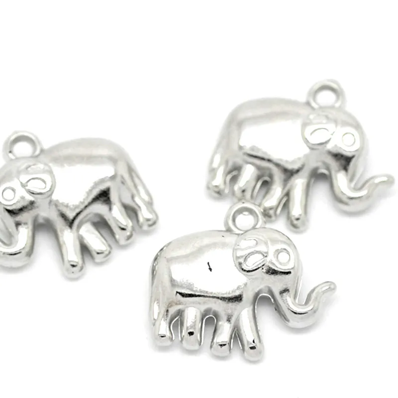 10Pcs Pendants CCB Elephant Animal Silver Tone Jewelry DIY Findings Charms 24x21mm(1"x 7/8")