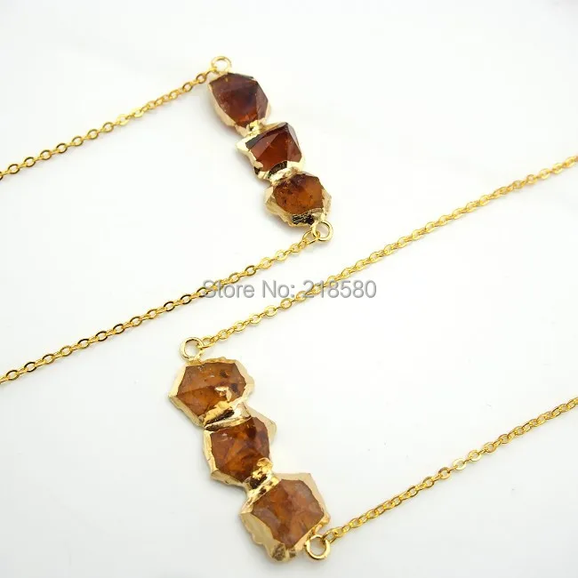 Beautiful Petite 3 Citrines Point Double Bail Connector Necklace Electroplated Gold Trim NM20160
Beautiful Petite 3 Citrines Point Double Bail Connector Necklace Electroplated Gold Trim NM20160