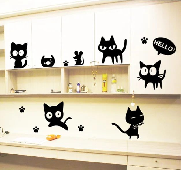 Cartoon black cat cute DIY Vinyl wall stickers For Kids Rooms Home Decor Art Decals 3D Wallpaper decoration adesivo de parede
Cartoon black cat cute DIY Vinyl wall stickers For Kids Rooms Home Decor Art Decals 3D Wallpaper decoration adesivo de parede