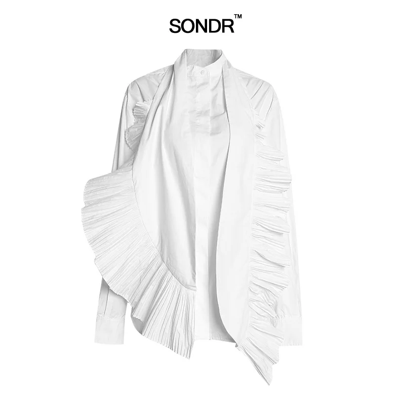SONDR Casual Solid Women Blouse Long Sleeve ruffle Patchwork Halter Vest Asymmertical Shirt Female 2019 Spring fashion new
SONDR Casual Solid Women Blouse Long Sleeve ruffle Patchwork Halter Vest Asymmertical Shirt Female 2019 Spring fashion new