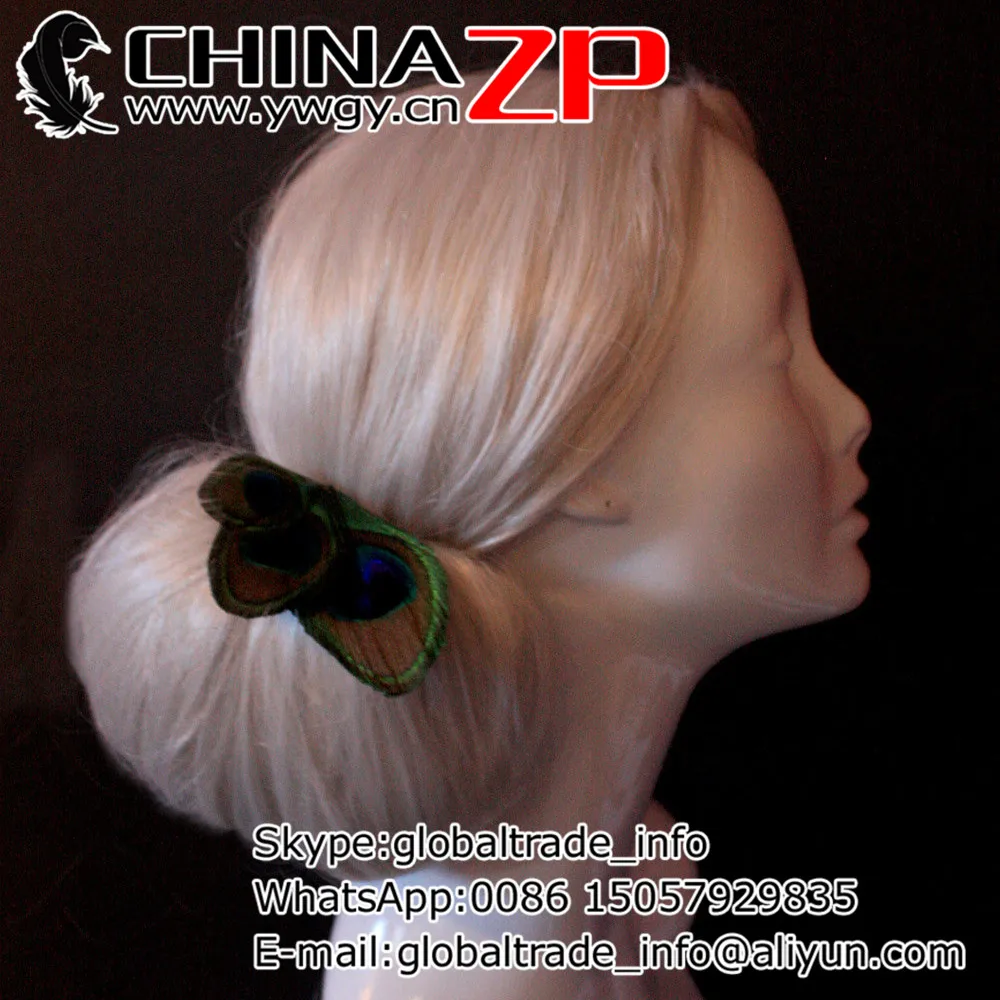 

CHINAZP Factory www.ywgy.cn Handmade Natural Peacock Feathers Clip for Bridesmaid Hair Accessories