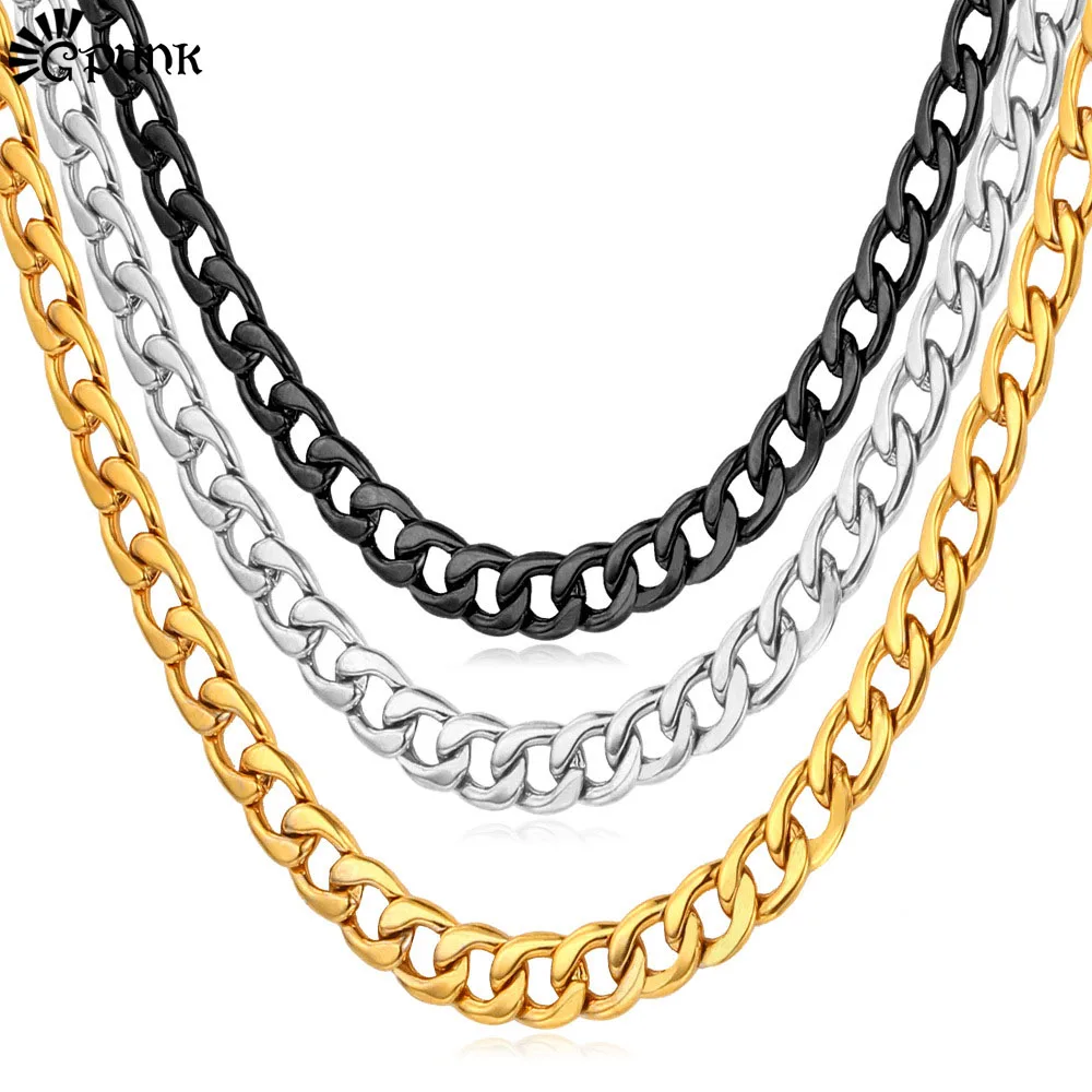 

Men Punk Big Necklace 316L Stainless Steel Never Fade Cuban Necklaces Gift For Men Statement Necklace wholesale Chain Gold N227G