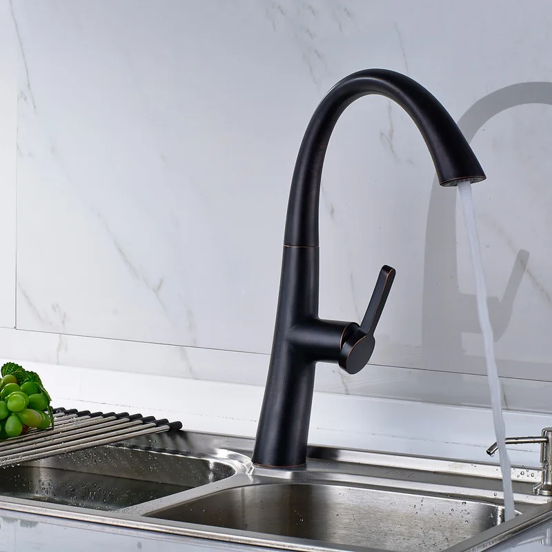 Solid Brass Kitchen Faucets Hot and cold water mixer Single Handle taps Black Polished Bathroom Sink Faucet
Solid Brass Kitchen Faucets Hot and cold water mixer Single Handle taps Black Polished Bathroom Sink Faucet