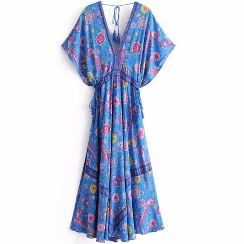 2021 Boho Dress Blue Bird Floral Print Summer Dress Sexy V-Neck Tassel Short Sleeve Women Dresses Bohemia Chic Long Dresses
2021 Boho Dress Blue Bird Floral Print Summer Dress Sexy V-Neck Tassel Short Sleeve Women Dresses Bohemia Chic Long Dresses