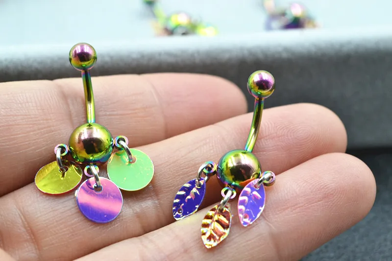 

Free shippment 50pcs Body Jewelry -New Rainbow Dangle Navel Rings Belly Rings Button Barbells 14G Body Piercing Jewelry