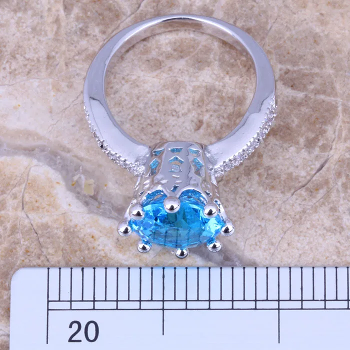 Sky Blue Cubic Zirconia White CZ Silver Plated Women's Jewelry Ring Size 6 / 7 8 9 R0793 | Украшения и аксессуары