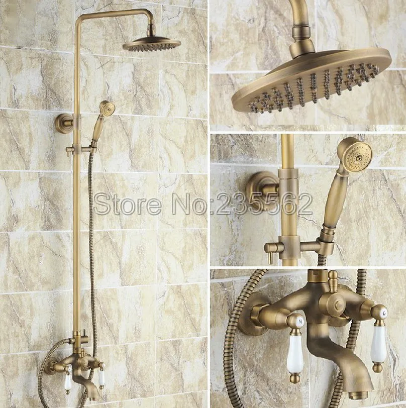Wholesale And Retail Luxury Antique Brass Shower Faucet Set Dual Ceramic Handle Tub Mixer Hand Shower lrs042
Wholesale And Retail Luxury Antique Brass Shower Faucet Set Dual Ceramic Handle Tub Mixer Hand Shower lrs042