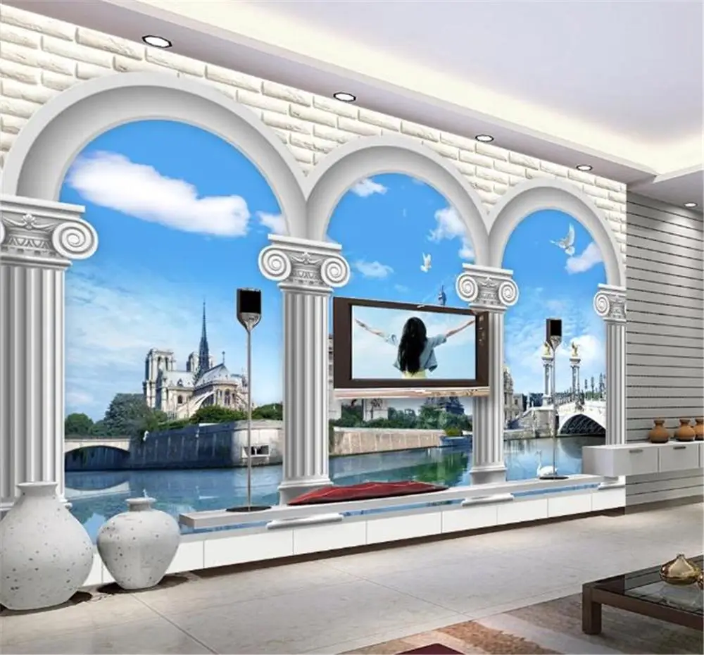 

European Roman column world style 3D TV background wall decoration beautiful scenery wallpaper