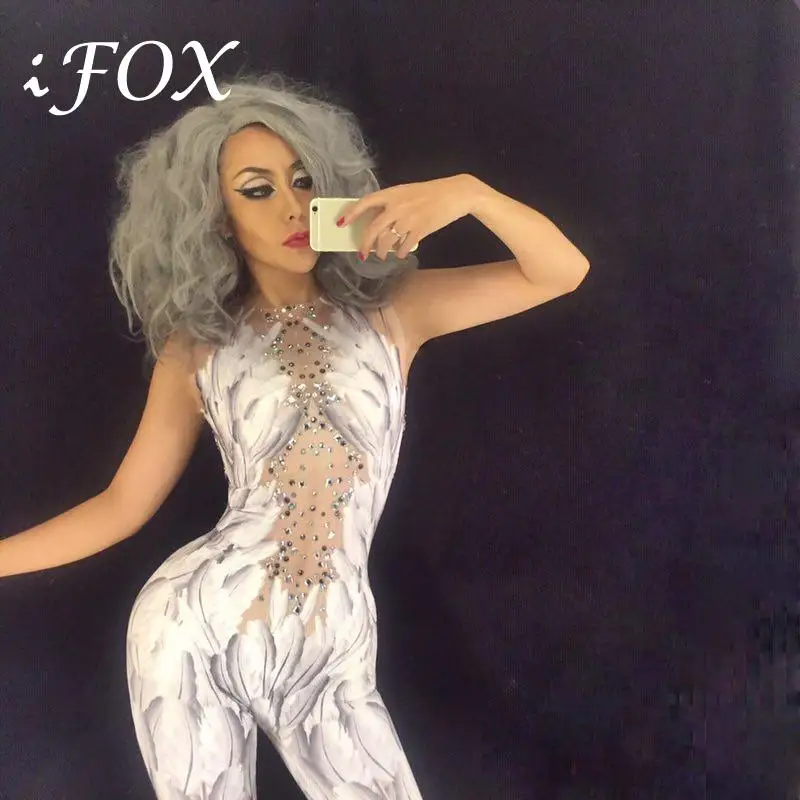 Glisten Rhinestone Feather Printed Jumpsuit Sexy Nightclub Bar Dance Wear Bodysuit Leggings Performance Celebrate Outfit
Glisten Rhinestone Feather Printed Jumpsuit Sexy Nightclub Bar Dance Wear Bodysuit Leggings Performance Celebrate Outfit