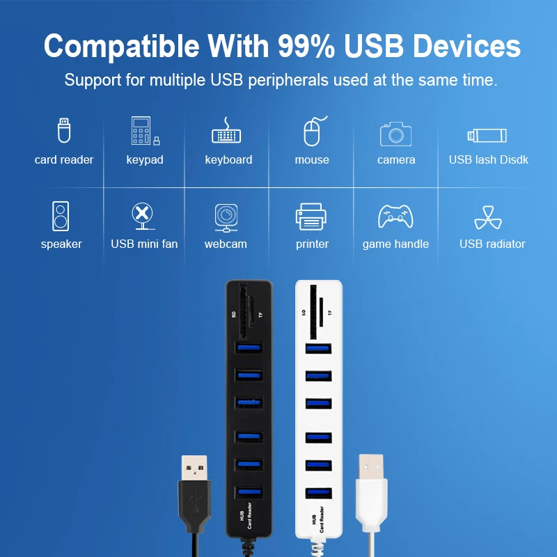 Разветвитель USB 3 0 для компьютера и ноутбука с кардридером SD карт|USB-хабы| |