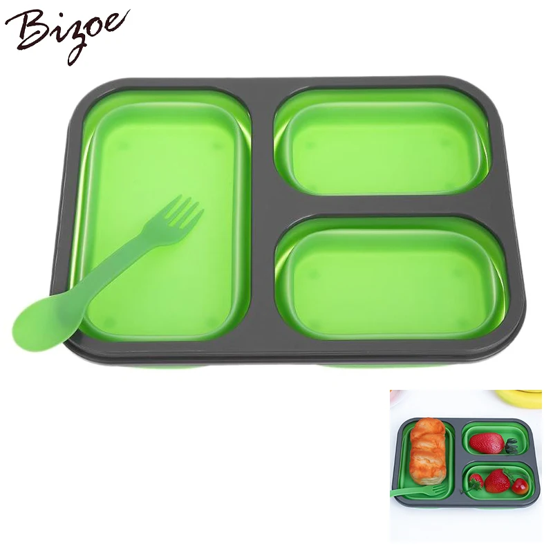 1300ml Portable 3 Grids Folding Silicone Lunch Box Bento Bowl Food Container Lunchbox with 2 in 1 Fork
1300ml Portable 3 Grids Folding Silicone Lunch Box Bento Bowl Food Container Lunchbox with 2 in 1 Fork