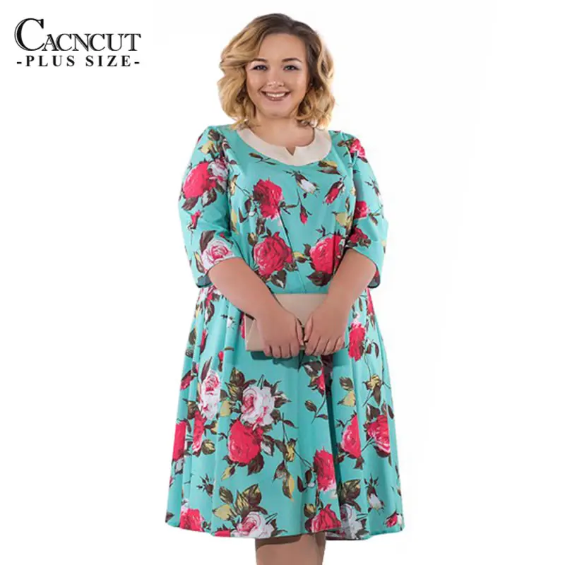 CACNCUT 5XL 6XL Плюс размер цветочный принт женские платья Большой модное короткое