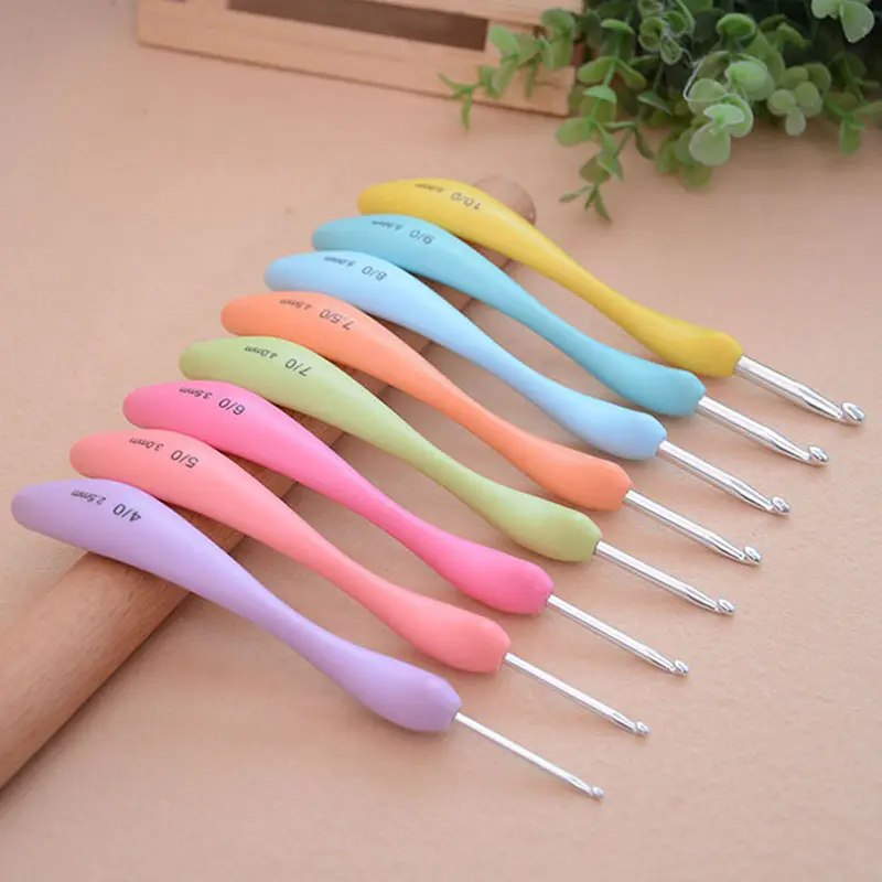 8pcs/set Crochet Hook Set Aluminum Ergonomic Needles with Colorful Soft Rubber Grip Cushioned Handles DIY Sewing Needles|Швейные иглы| |