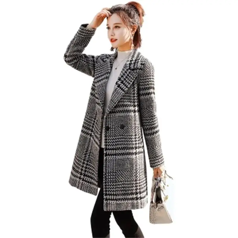 

Ms. Plaid Blazers and Jackets Suit Ladies Autumn New Woolen coat female long section slim tartan coat coat female Blazers